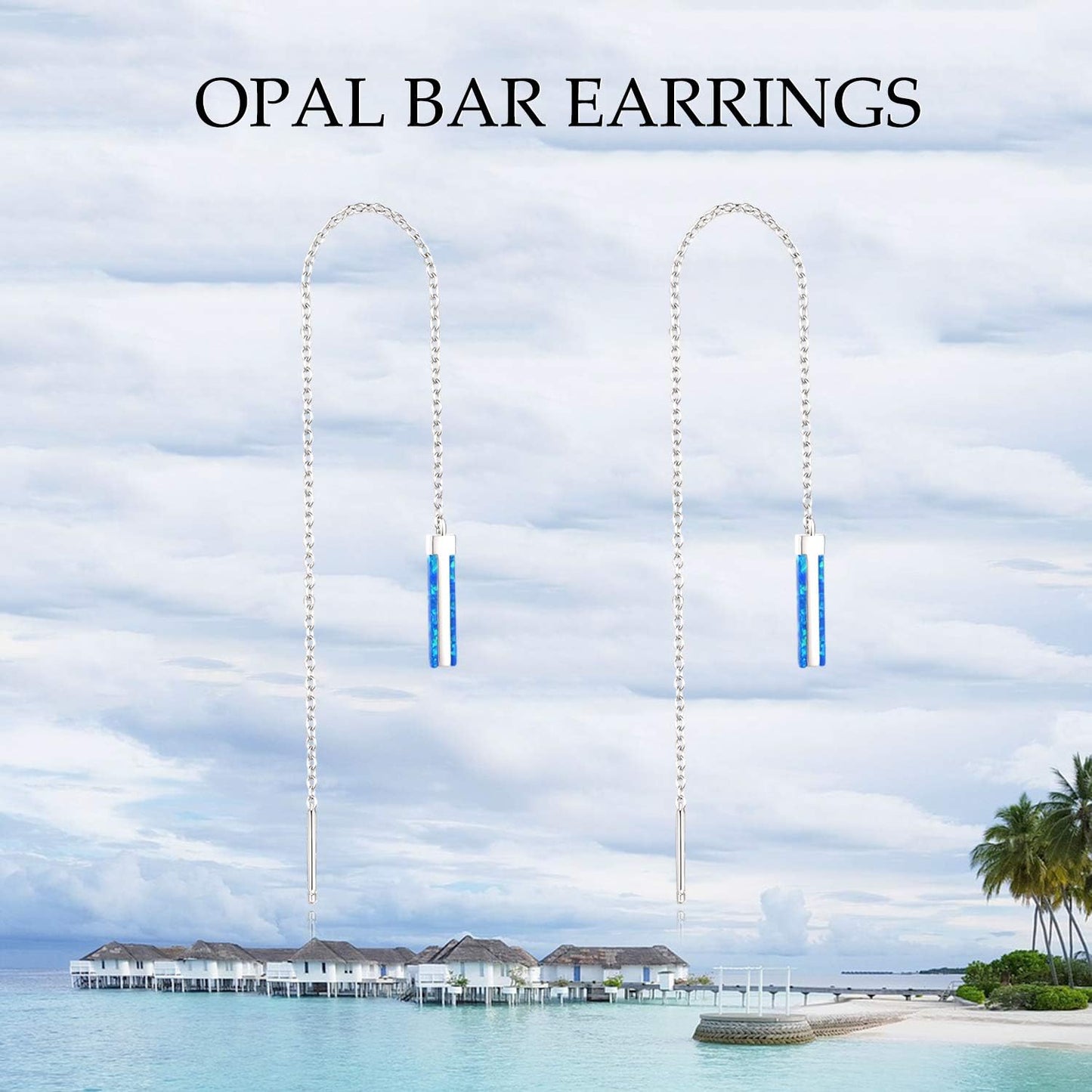 Threader Earrings for Women Sterling Silver Created Opal Bar/Leaves/Sunflower/Rose/Dasiy Earrings Threader Jewelry Gifts for Birthday Christmas