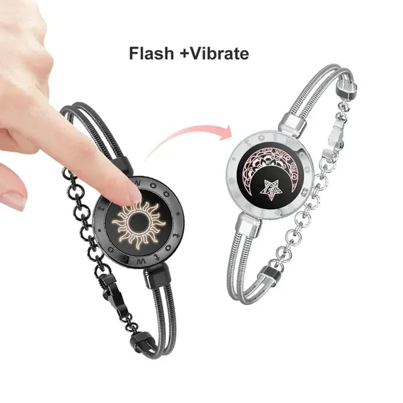 Totwoo Long Distance Touch Light up & Vibrate Bracelets for Couples, Long Distance Relationship Gifts Smart Sun & Moon Love Brac