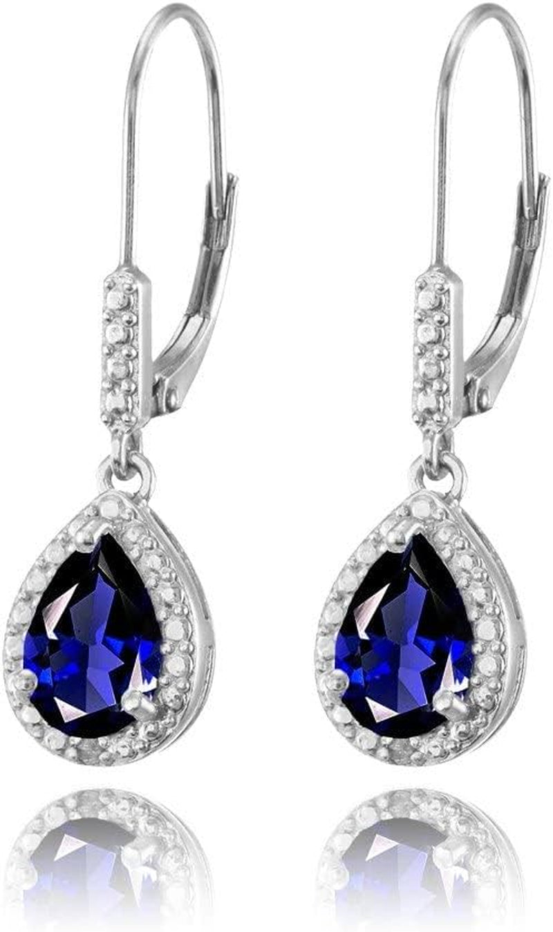 Sterling Silver Genuine, Created or Simulated Gemstone Leverback Teardrop Dangle Earrings for Women Bridesmaids