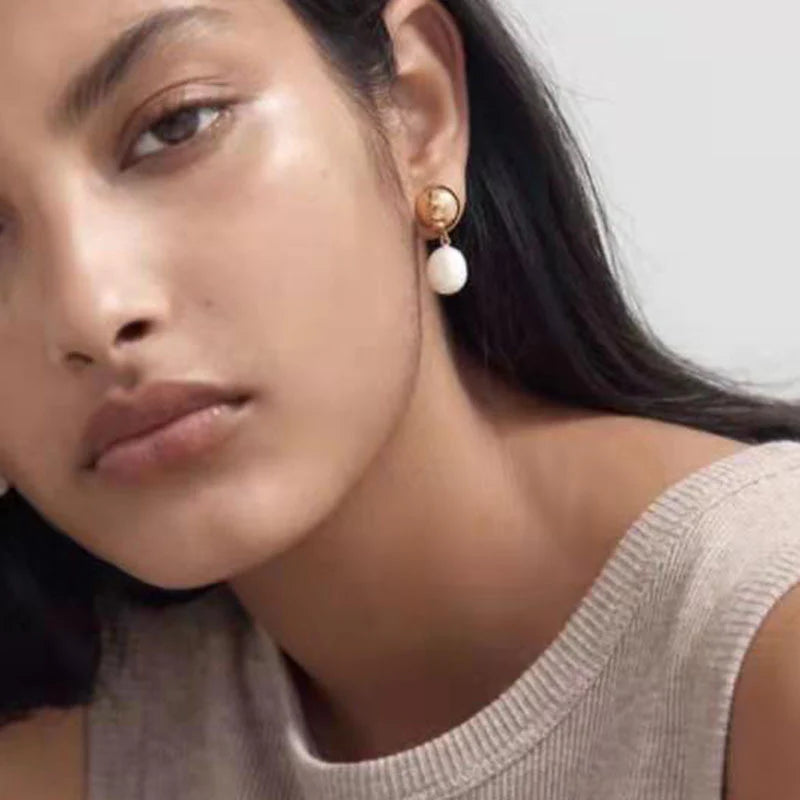 14K Gold Plated Natural White Pearl Drop Earrings for Women, Jewelry Gifts