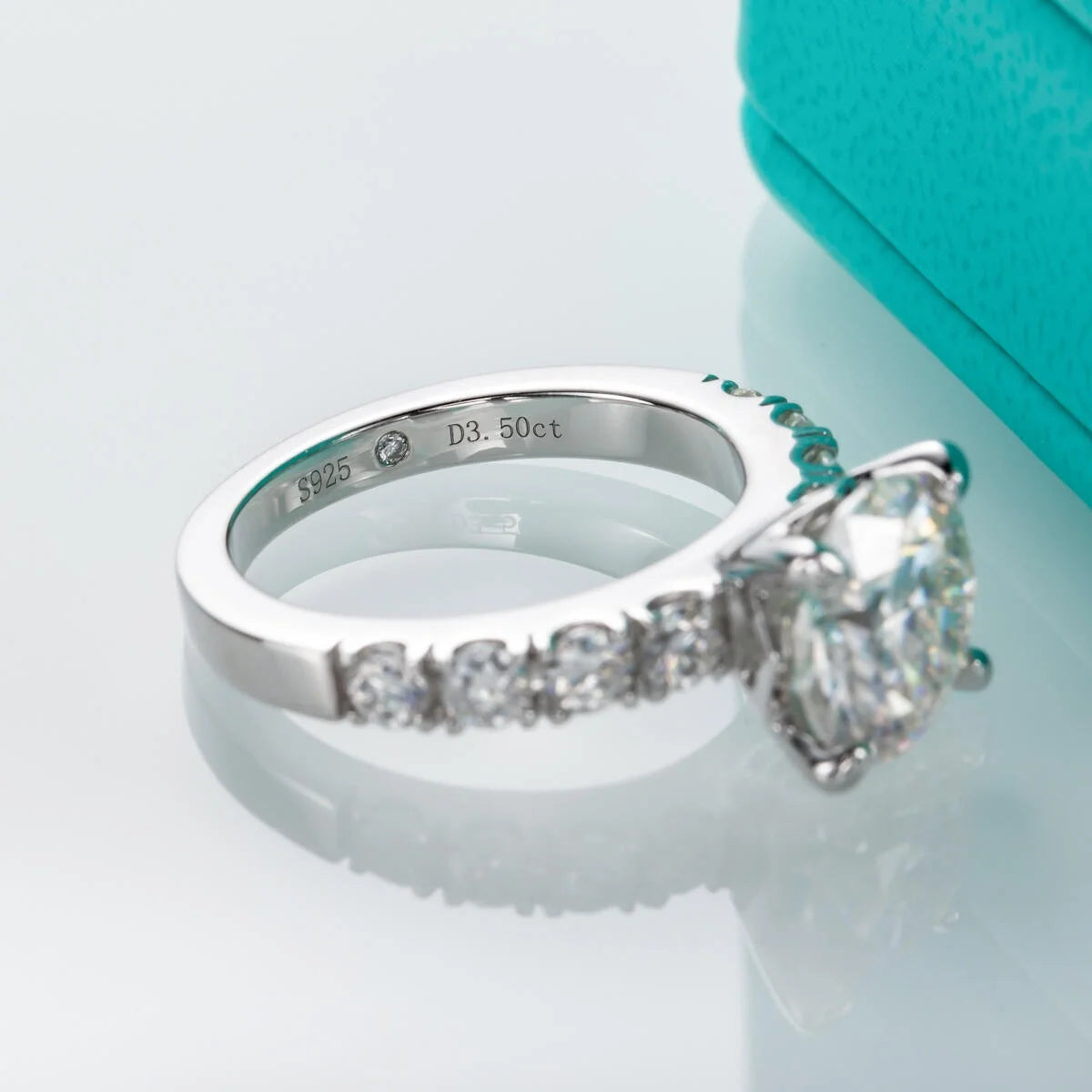 Moissanite Engagement Ring,4.3Cttw D Color round Cut, Gold Plated Sterling Silver Promise Anniversary Ring for Women