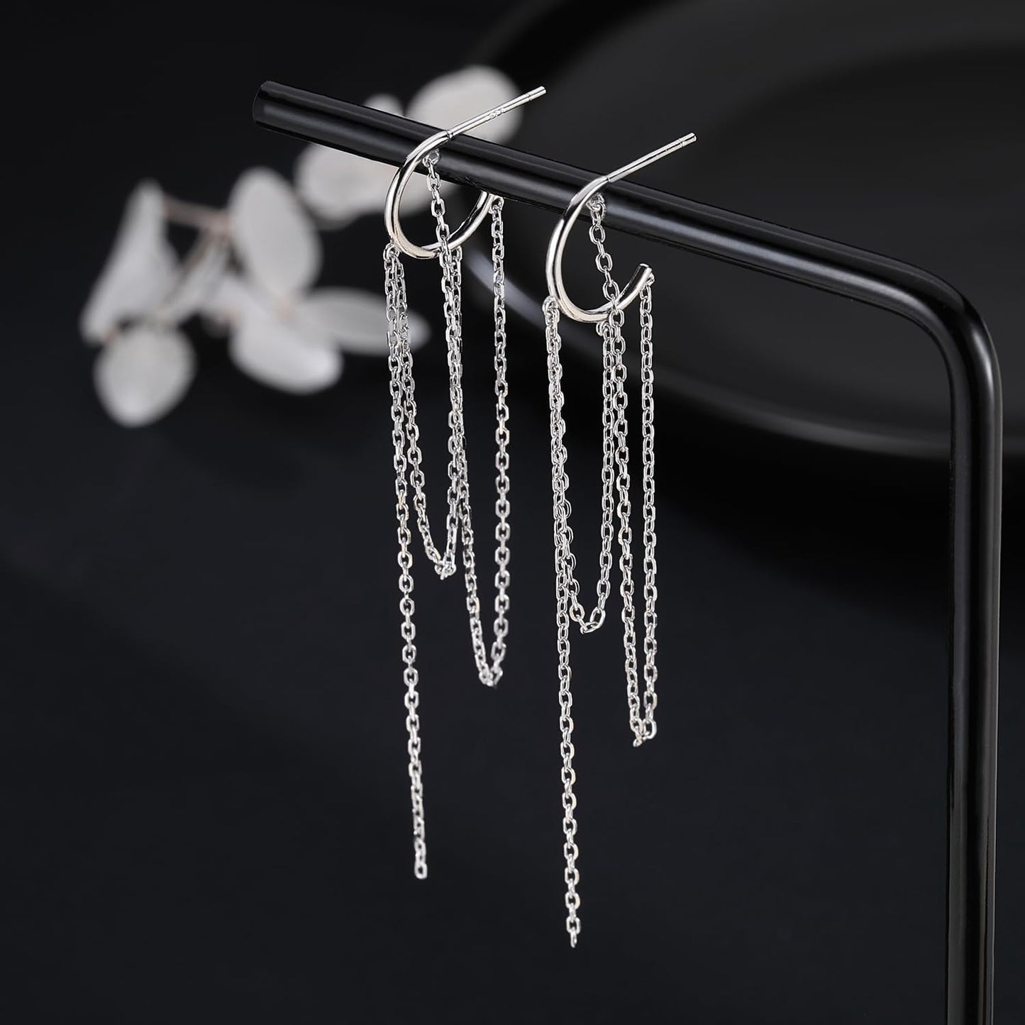 925 Sterling Silver Dangle Earrings Tassel for Women Elegant Dangling Earrings Chain Threader Earrings