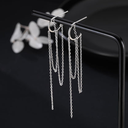 925 Sterling Silver Dangle Earrings Tassel for Women Elegant Dangling Earrings Chain Threader Earrings