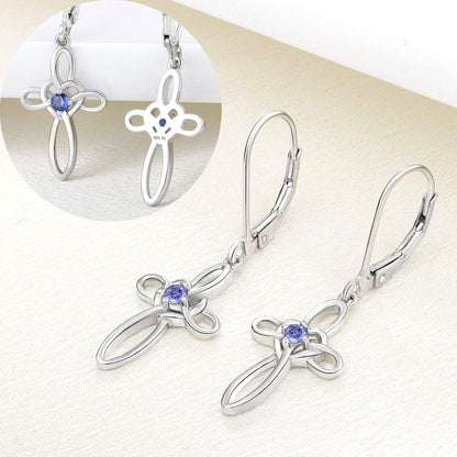 Celtic Knot Cross Earrings Sterling Silver Dangle Drop Earrings Birthstones Heart Religious Leverback Jewelry for Women