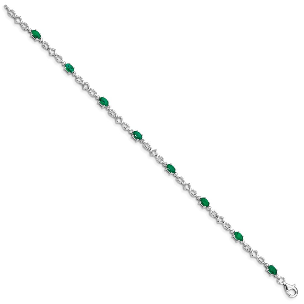 Sterling Silver Rhodium-Plated Emerald and Diamond Bracelet