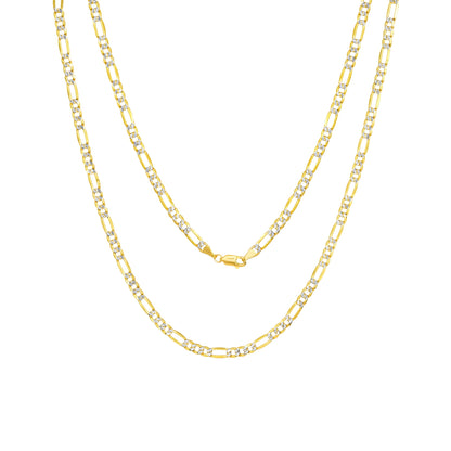 14K Real Yellow Gold Figaro Link 4.5Mm Diamond Cut Pave Chain Bracelet (7"-9") Two Tone Italian Jewelry for Men & Women