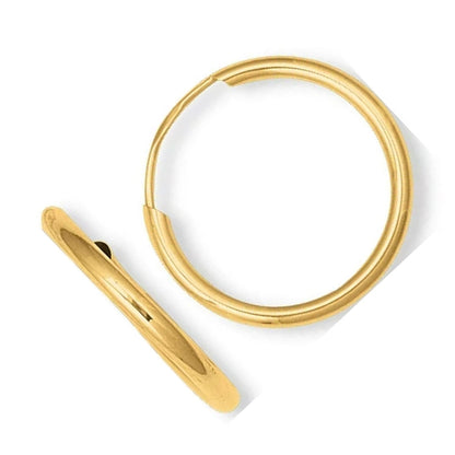 Jewelstop 10K Yellow Gold Shiny Small Endless round Tube Hoop Earrings - 1X15Mm