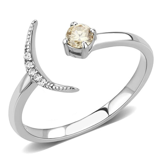 Womens Silver Rings High Polished (No Plating) 316L Stainless Steel Ring with AAA Grade CZ in Clear DA364