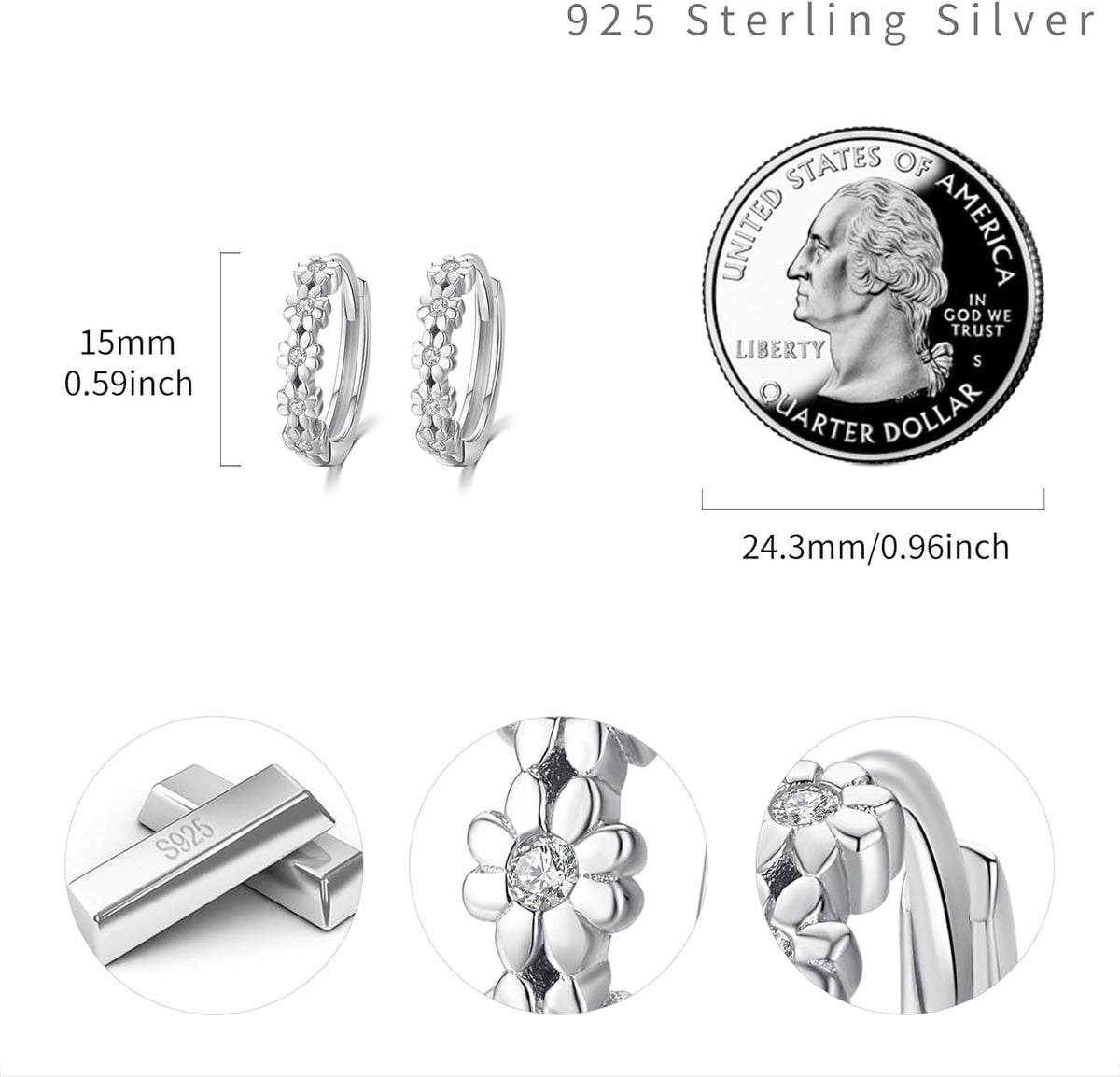 Daisy Hoop Earrings 925 Sterling Silver Lucky Flower Earrings Small Huggie Earrings Daisy Fashion Jewelry Gifts for Women