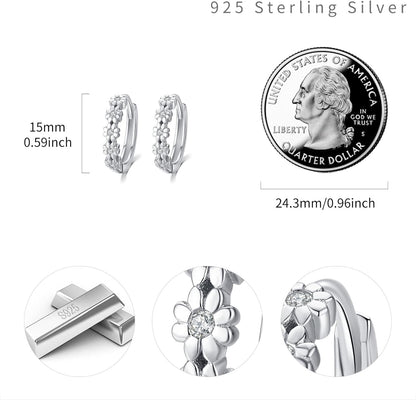 Daisy Hoop Earrings 925 Sterling Silver Lucky Flower Earrings Small Huggie Earrings Daisy Fashion Jewelry Gifts for Women