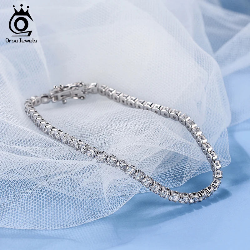 4Mm round Cut Tennis Bracelet in 925 Sterling Silver White Gold Woman Men Bracelets Bangle Jewelry Hand Chain SB94