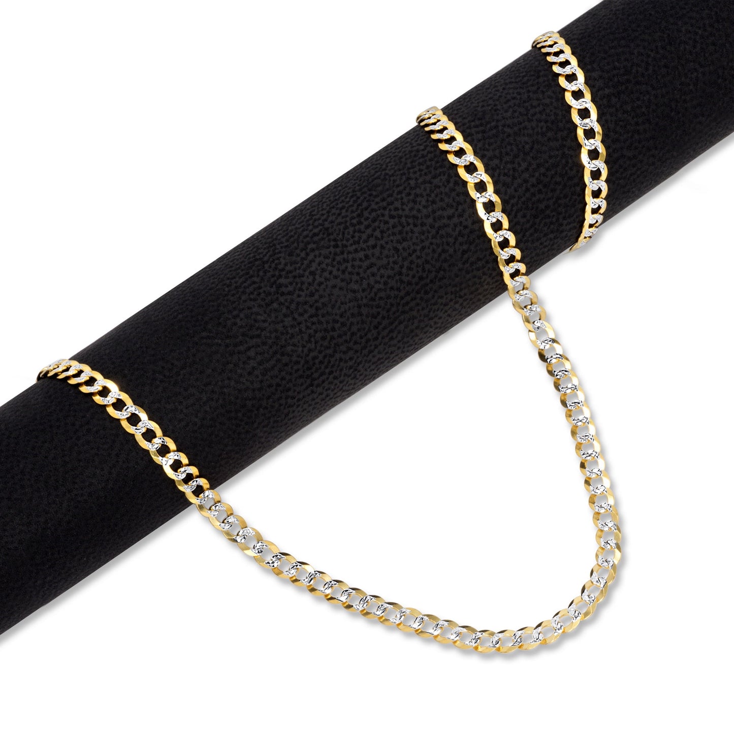 10K Real Yellow Gold Solid Cuban Curb Link 4Mm Diamond Cut Pave Chain Bracelet (7"-9") Two Tone Italian Jewelry for Men & Women