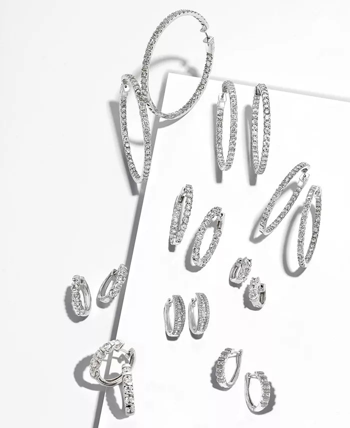 Diamond Small Hoop Earrings in 14K White Gold (1-1/2 Ct. T.W.)