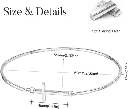 Womens Cross Bangle Bracelet 925 Sterling Silver Infinity Cross Bracelet Fashion Layer Bracelets Christian Religious Bracelet Jewelry Gifts