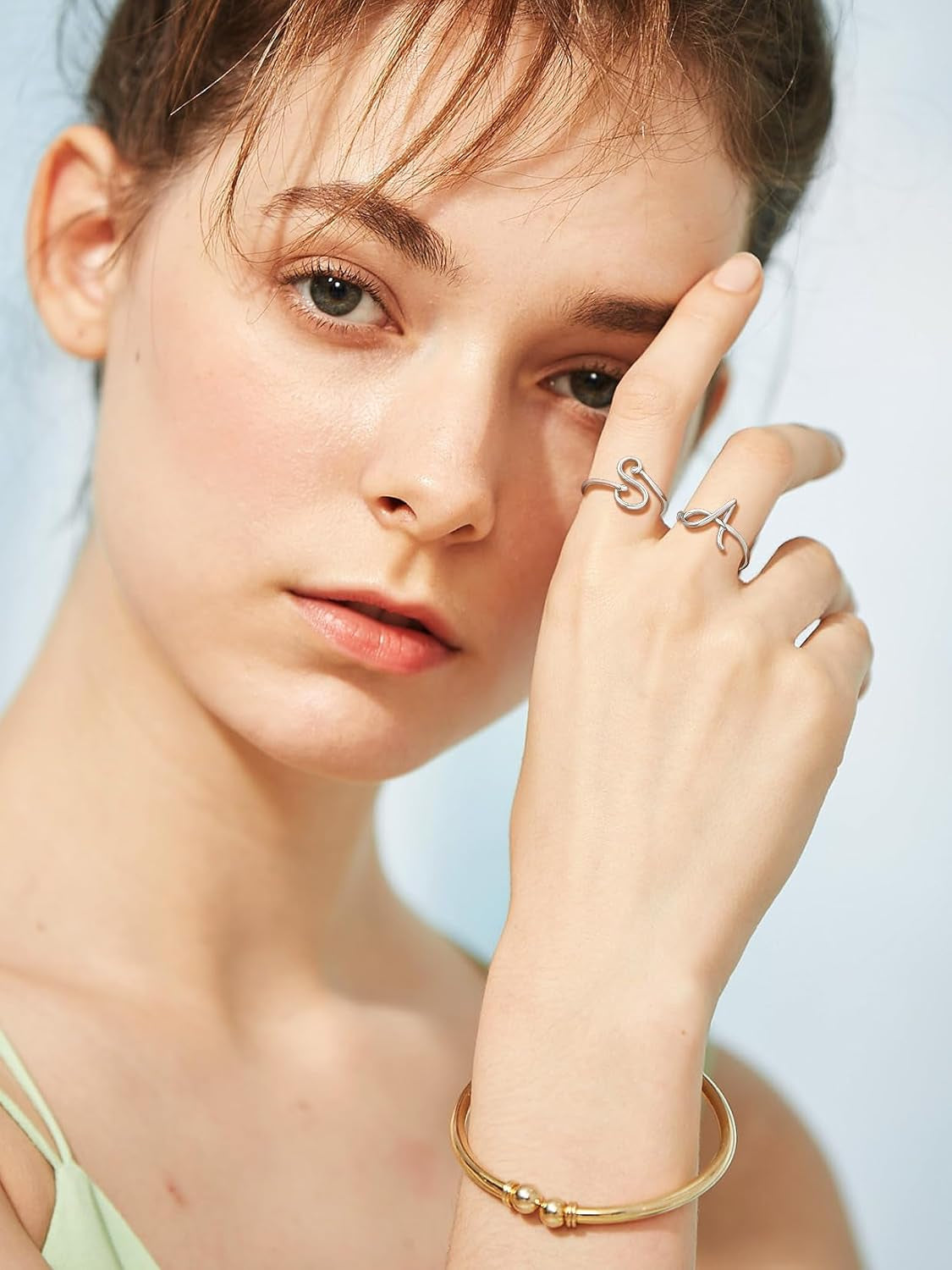 S925 Initial Rings, Adjustable Size 6-12 Statement Alphabet Letter A-Z Jewelry Personalized Twisted Initials Rings Sterling Silver Stacking Ring for Women