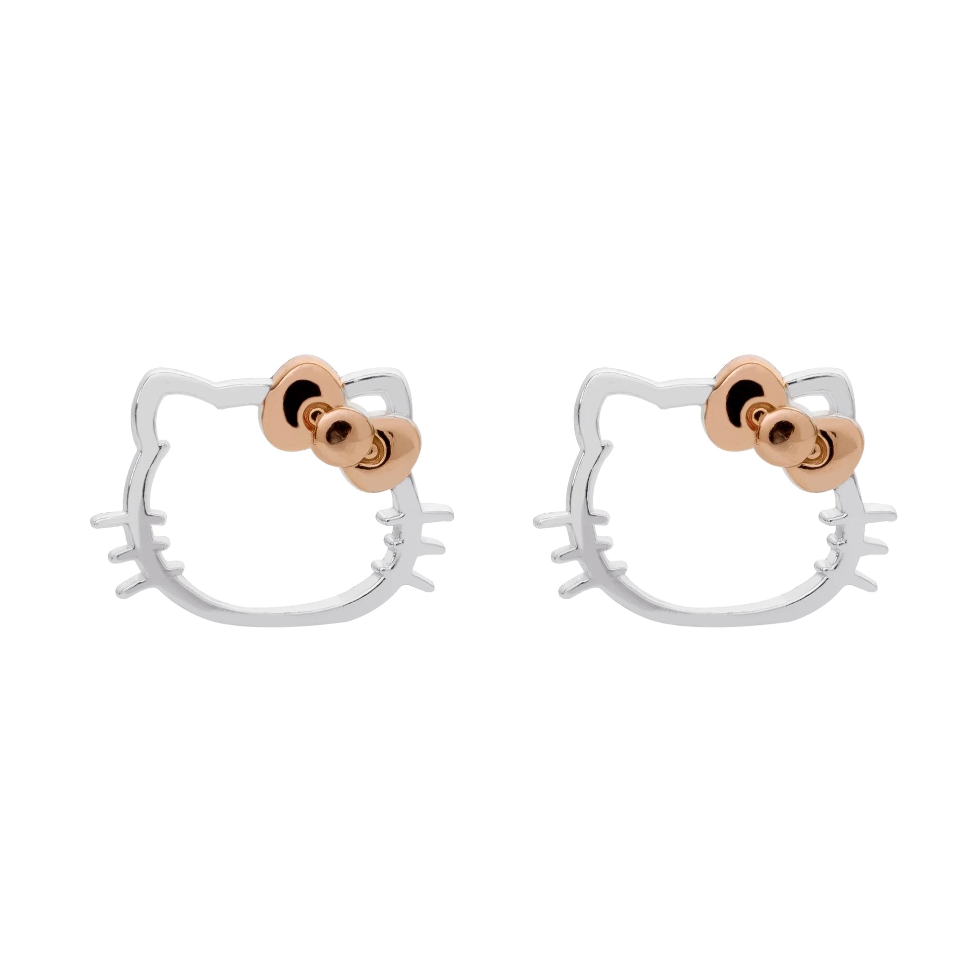 Stud Rose Gold Plated, Hello Kitty Earrings, Sterling Silver, Gift Box, (025''), HK925