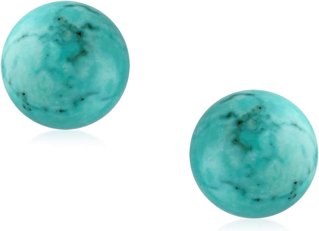 Large 10MM Natural Gemstone round Bead Ball Stud Earrings .925 Sterling Silver for Women Teens -Variety of Birthstones