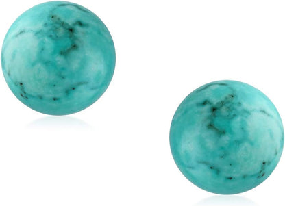 Large 10MM Natural Gemstone round Bead Ball Stud Earrings .925 Sterling Silver for Women Teens -Variety of Birthstones