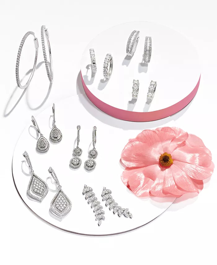 Diamond Small Hoop Earrings in 14K White Gold (1-1/2 Ct. T.W.)