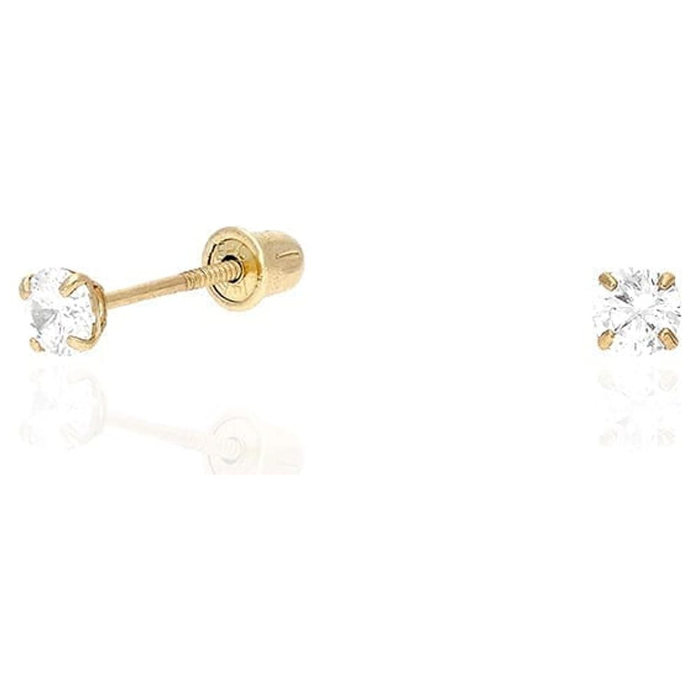 14K Yellow Gold Created Diamond Stud Screw Back Earrings 0.10Ct-4Ct