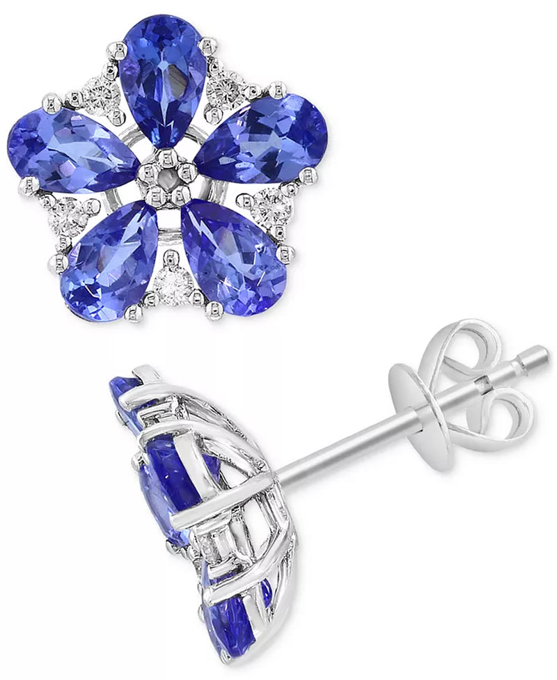 EFFYÂ® Tanzanite (1-5/8 Ct. T.W.) & Diamond (1/8 Ct. T.W.) Flower Stud Earrings in 14K White Gold