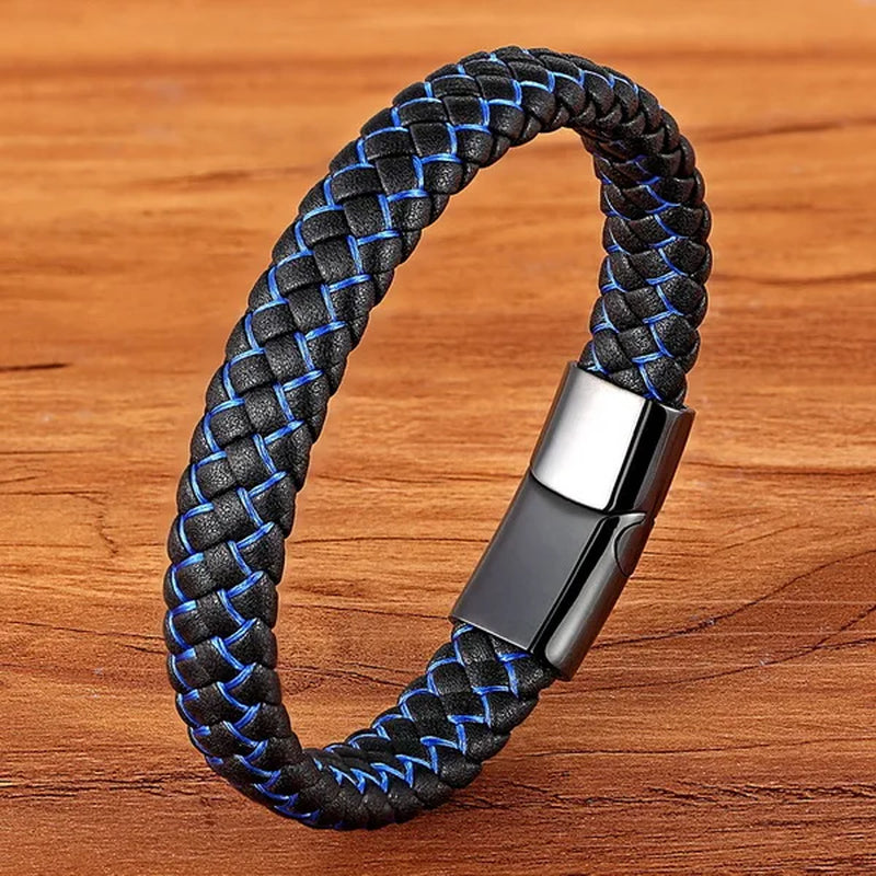 Braided Rope Wrap Leather Bracelets for Men Bangles Fashion Male Women Charm Stainless Steel Clasp Jewelry DIY Customization