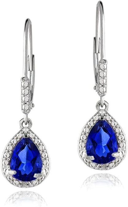 Sterling Silver Genuine, Created or Simulated Gemstone Leverback Teardrop Dangle Earrings for Women Bridesmaids