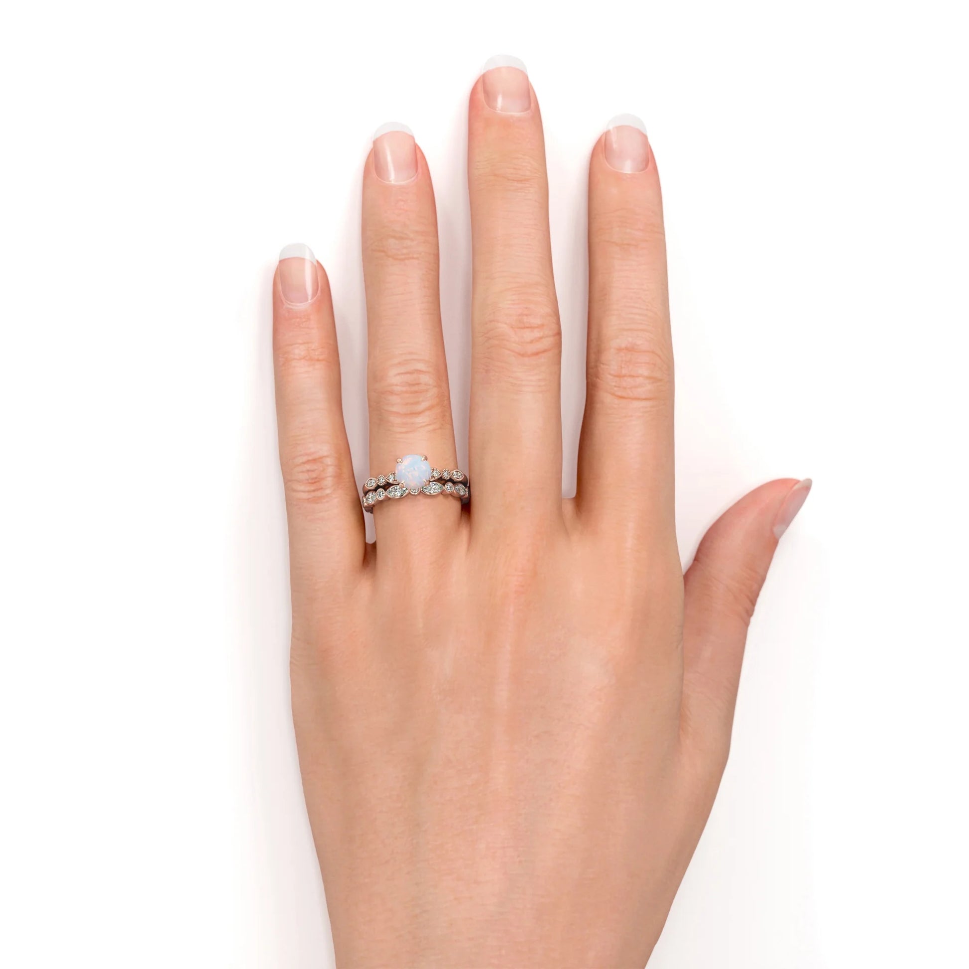1.50 Ct Real round Blue Opal and Moissanite Engagement Ring Set in 18K Rose Gold over Silver