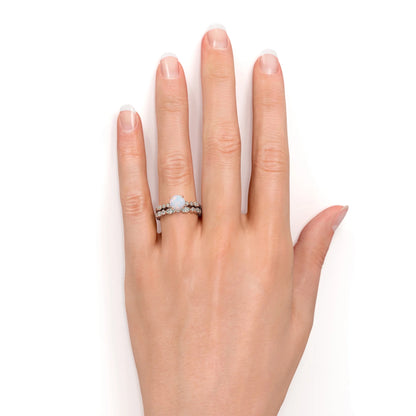 1.50 Ct Real round Blue Opal and Moissanite Engagement Ring Set in 18K Rose Gold over Silver