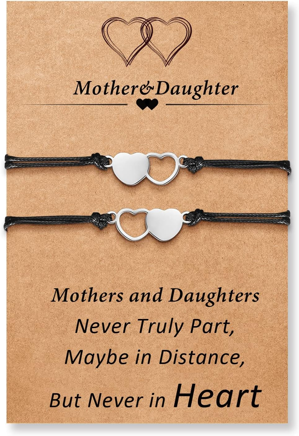 Mother Daughter Bracelets Set for 2, 3, 4, 5, 6, Heart Wish Matching Bracelets for Mom and Daughter, Birthday Christmas Gifts for Mom from Daughter