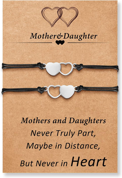 Mother Daughter Bracelets Set for 2, 3, 4, 5, 6, Heart Wish Matching Bracelets for Mom and Daughter, Birthday Christmas Gifts for Mom from Daughter