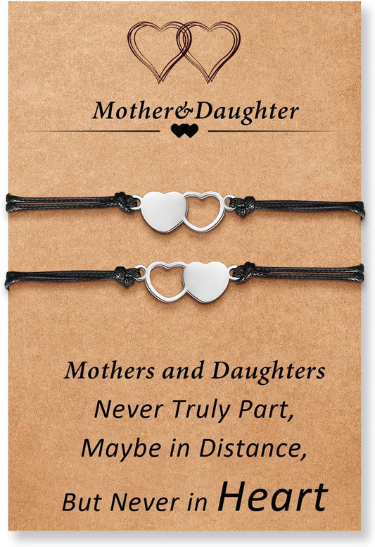 Mother Daughter Bracelets Set for 2, 3, 4, 5, 6, Heart Wish Matching Bracelets for Mom and Daughter, Birthday Christmas Gifts for Mom from Daughter