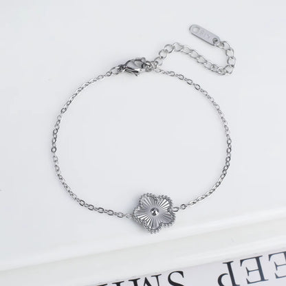 Trend Clover Bracelet for Women Girls 14K Gold Plated Stainless Steel Five Leaf Flower Dainty Lucky Link Bracelets Party Jewelry