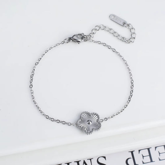 Trend Clover Bracelet for Women Girls 14K Gold Plated Stainless Steel Five Leaf Flower Dainty Lucky Link Bracelets Party Jewelry