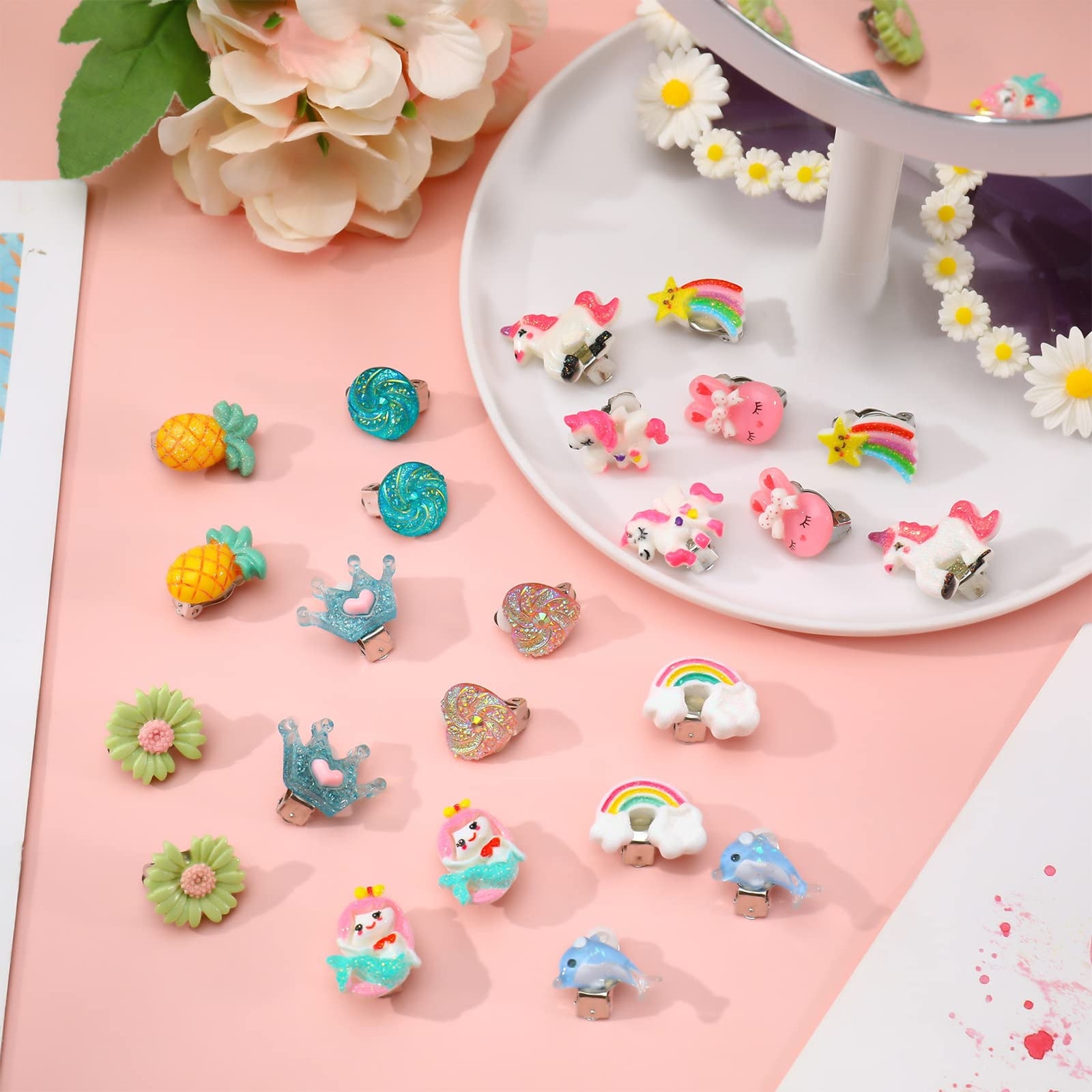 12 Pairs Clip on Earrings for Girls Kids Toddlers Dress up Jewelry
