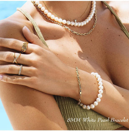 5 Pcs Faux Pearl Bracelet Set for Women Beaded Stretch Strand Bracelets for Bridesmaid,Bridal,Party Jewelry