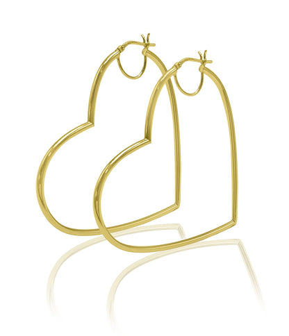 Women'S 14K Gold Plated Sterling Silver High Polished Heart Adults Earrings
