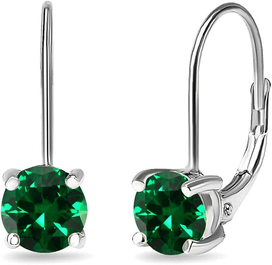 Earrings for Women, Birthstone Earrings, Genuine or Synthetic Gemstone, 6Mm round Leverback Earrings, Drop Earrings, Dangle Earrings for Women Sterling Silver Earrings Gold Flash