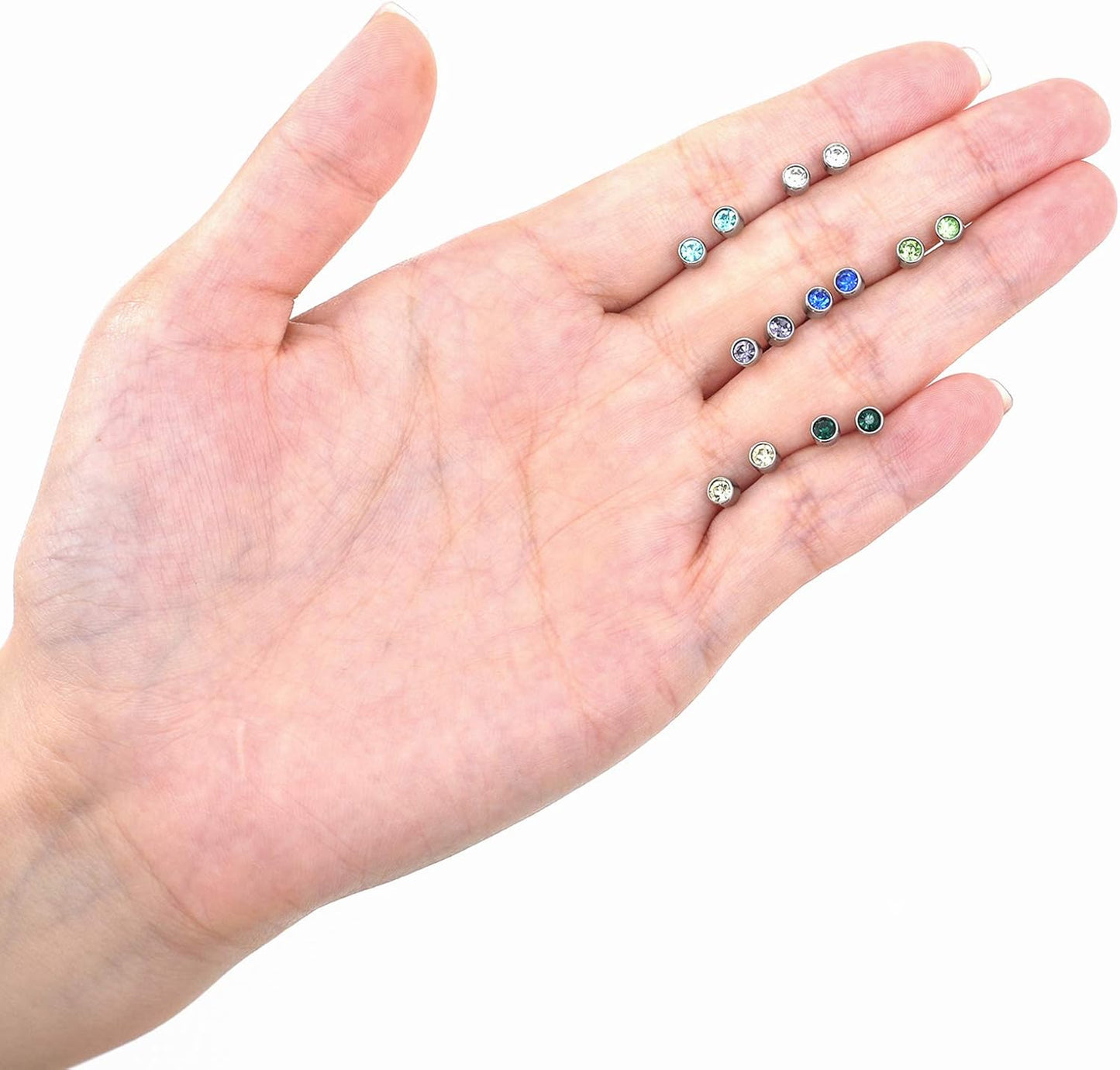 7-14 Pairs Stainless Steel CZ Stud Earrings for Women Multicolor Cubic Zirconia Cartilage Helix Earrings Set Screwback 4MM