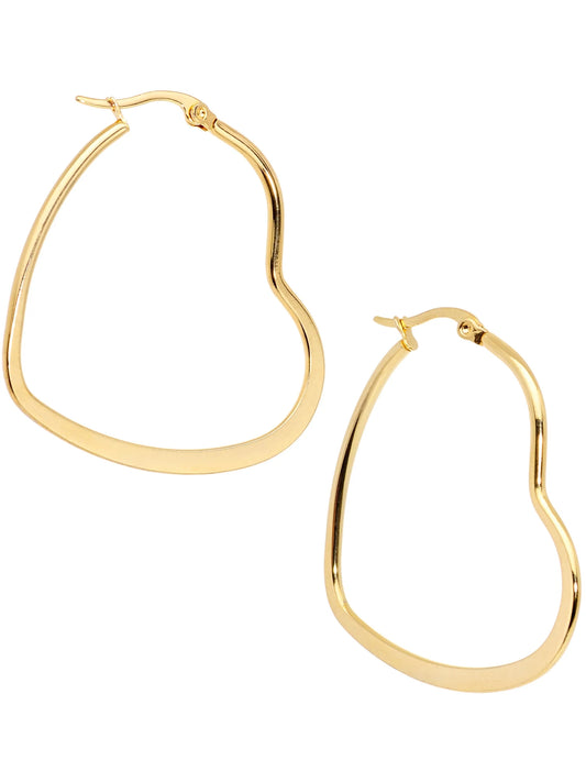 Fashion Earrings for Women 40Mm Gold Tone PVD Stainless Steel Heart Hoop Earrings