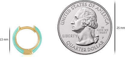 14K Gold Plated Sterling Silver Enamel Color Huggie Hoop Earrings for Women – Wide Range of Vibrant Color Options Available