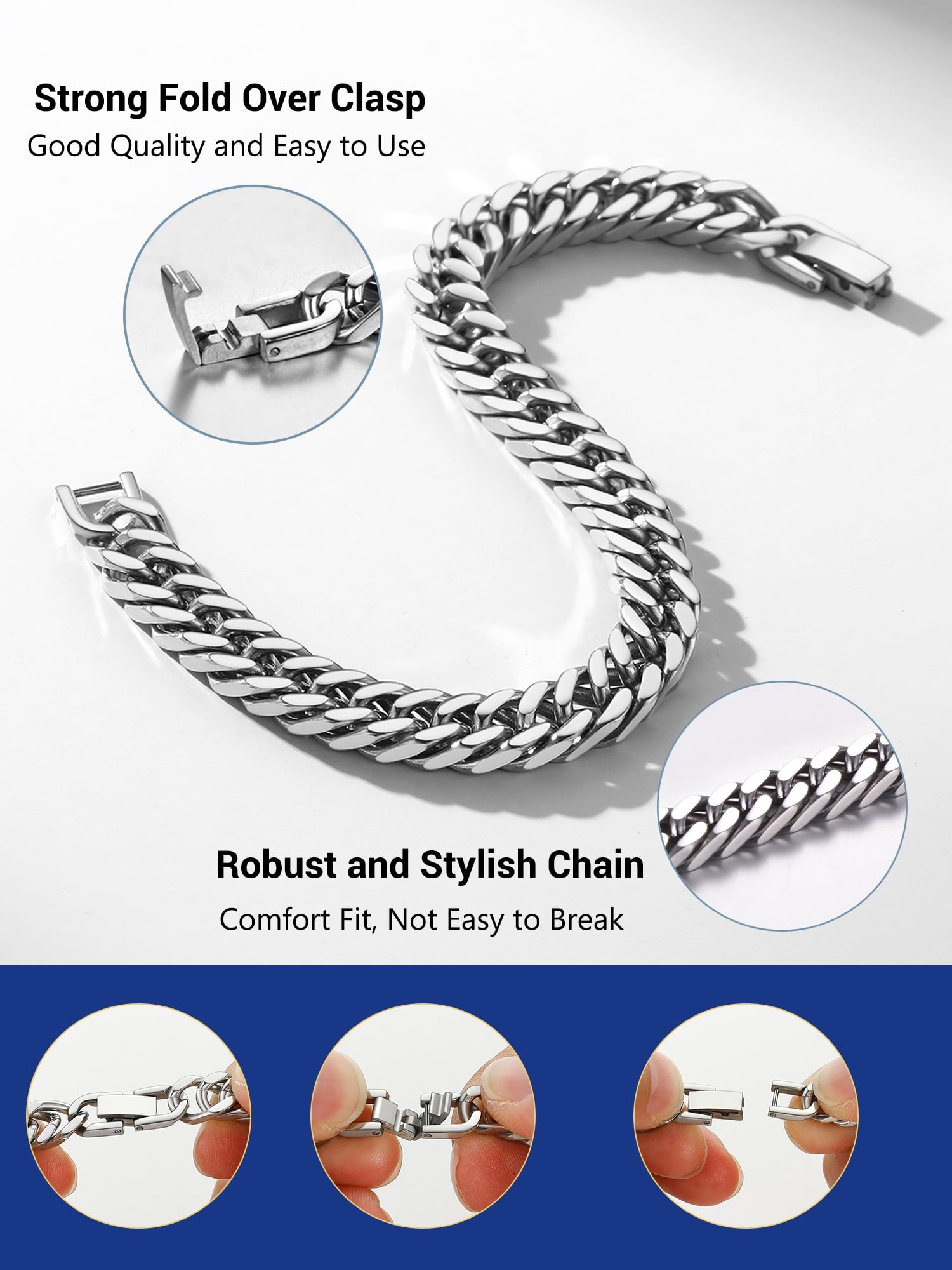 Silver Cuban Link Chain Bracelets Men Stainless Steel 8Mm Franco Chain Bracelet for Son Husband Father'S Day Hand Bracelet Jewelry Birthday Teen Graduation Gifts 7.5 Inch