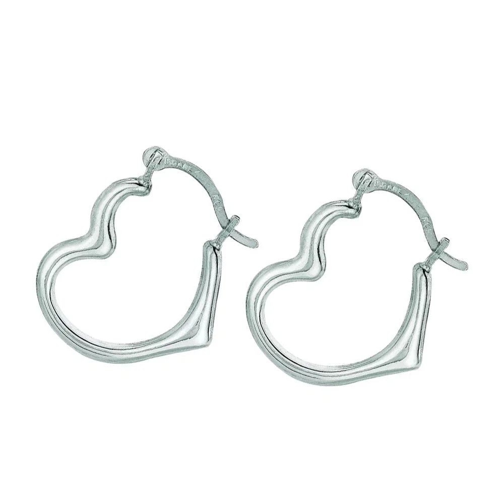 14K Real White Gold Heart Hoop Tubular Earrings