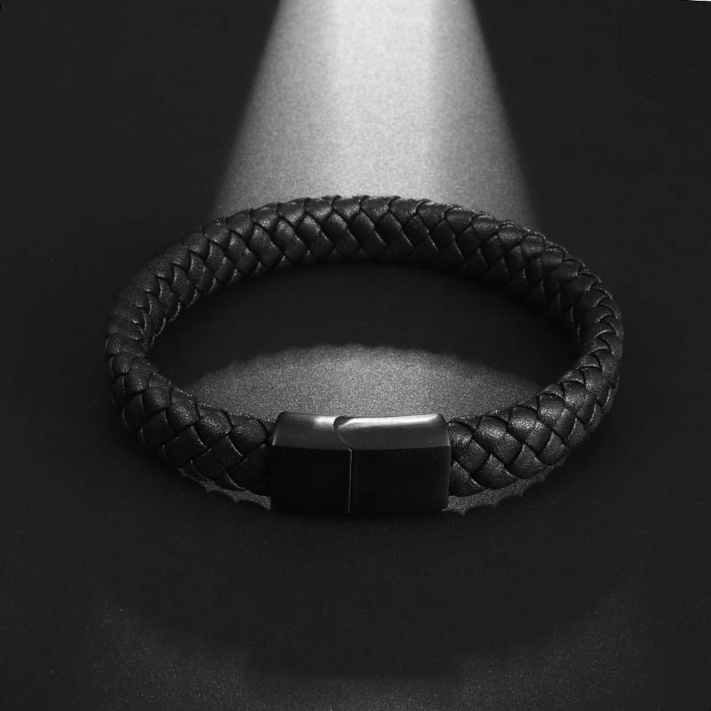 UISHUSO Men'S Braided Genuine Leather Bracelet with Stainless Steel Magnetic Closure