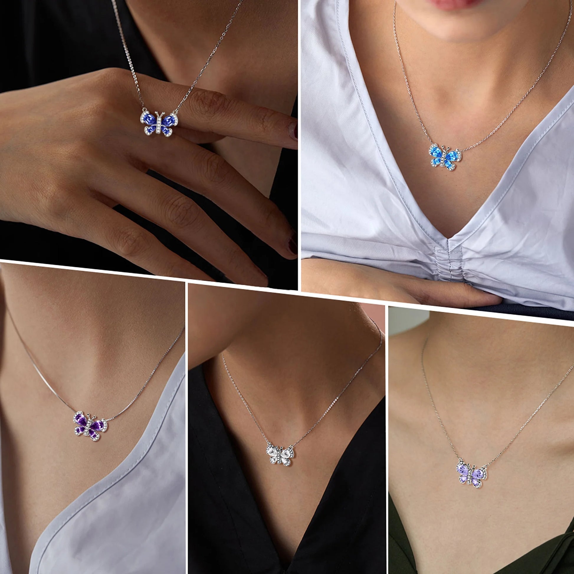 925 Sterling Silver Birthstone Necklace,Butterfly Pendant Necklace Fine Jewelry Anniversary Birthday Christmas Gifts for Women