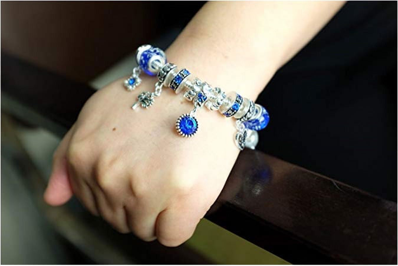 Birthstone Bracelet Multi-Color Charm Beads Silvertone