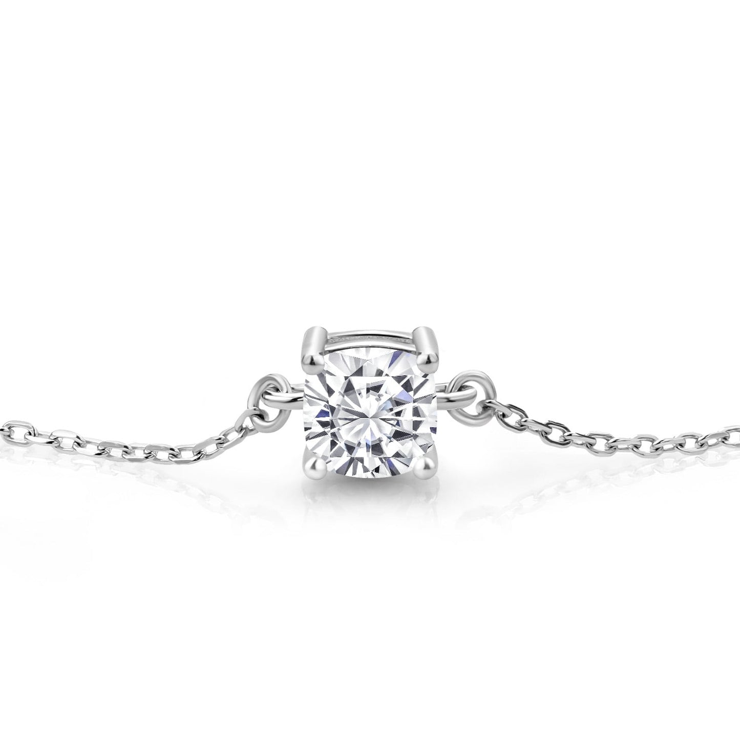925 Sterling Silver White Moissanite Solitaire Bracelet for Women (1.10 Cttw, Cushion Cut 6MM, Fully Adjustable up to 9 Inch)