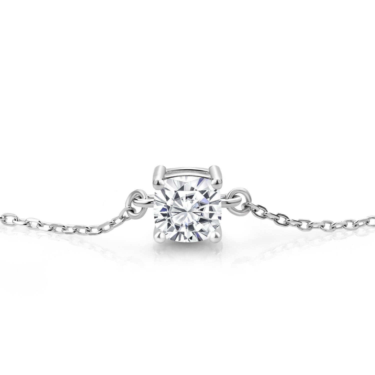 925 Sterling Silver White Moissanite Solitaire Bracelet for Women (1.10 Cttw, Cushion Cut 6MM, Fully Adjustable up to 9 Inch)