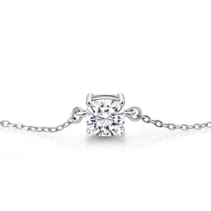 925 Sterling Silver White Moissanite Solitaire Bracelet for Women (1.10 Cttw, Cushion Cut 6MM, Fully Adjustable up to 9 Inch)