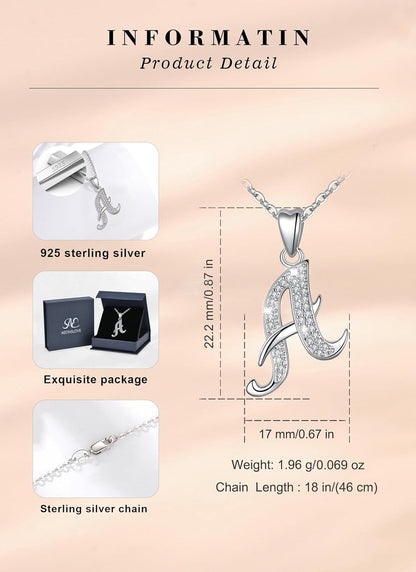 925 Sterling Silver Initial Necklaces for Women, 26 Letters Pendants Necklace Gift for Mother, Daughter, Wife, 18 Inch Chain